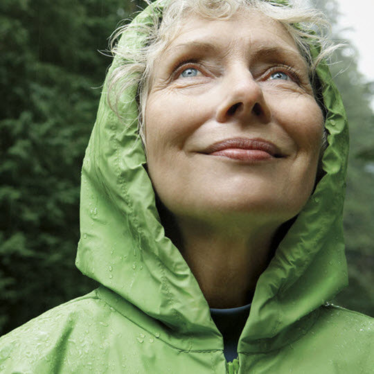 Woman in a green coat